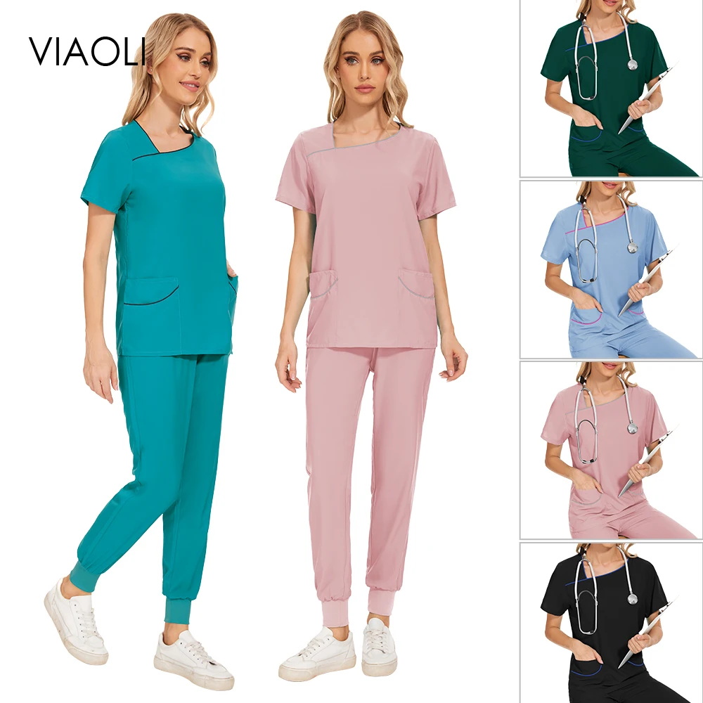 

Spa Uniforms Fashion Set Beauty Salon Beautician Manicurist Scrub Thin and Breathable Scrubs Medical Uniform Women Navy Blue New