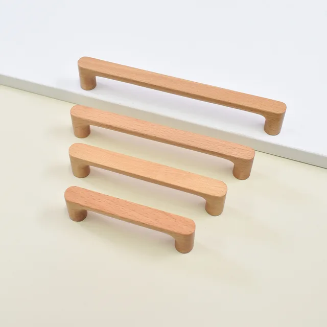 Nordic ไม้ตู้จับไม้ประตูห้องครัว Dresser ตู้เสื้อผ้า Knobs ตู้ลิ้นชักดึงเฟอร์นิเจอร์ Handles 4