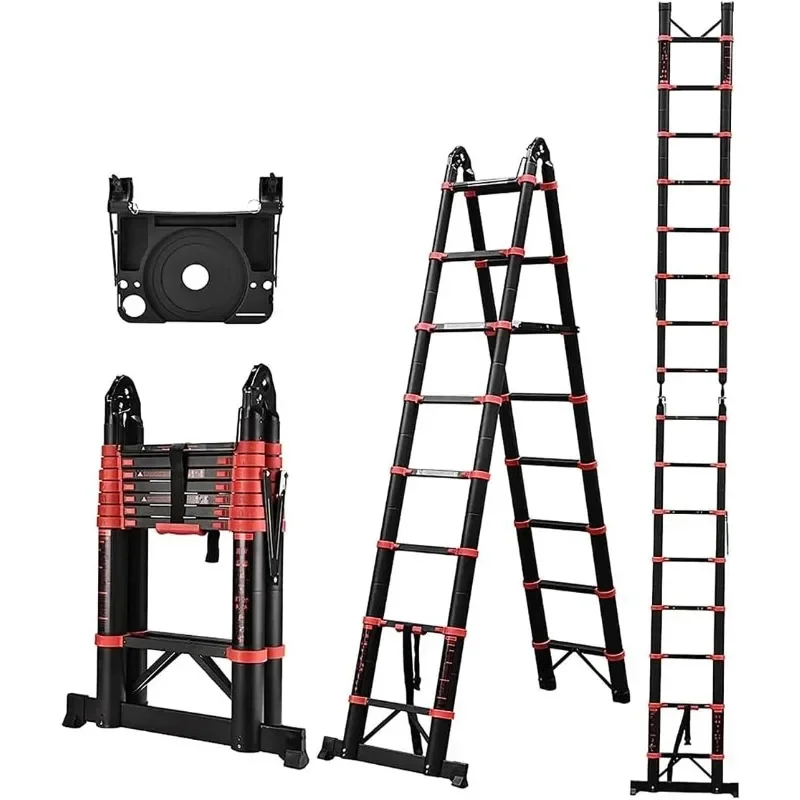 12.5 FT A Frame Telescoping Ladder Portable Compact Aluminum Extension Ladder for Outdoor Camper Trips Motorhome 330lb Capacity