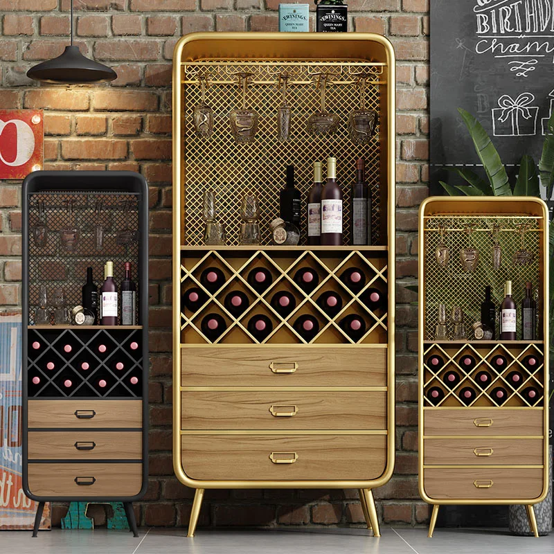 

Nordic Dining Side Floor Wine Cabinet Display Household Iron Storage Vertical Tea Cabinet Simple Hanging Cup Wine Rack