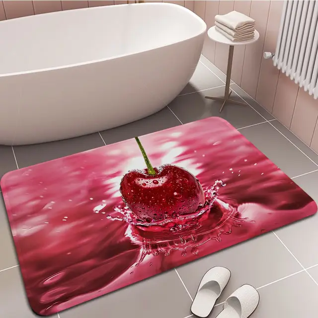 Cseresznye Gyümölcs Nyomtatott Flanel Padlószőnyeg Fürdőszoba Dekoráció Szőnyeg Nem Csúszás A Nappali Konyhájához - Image 2