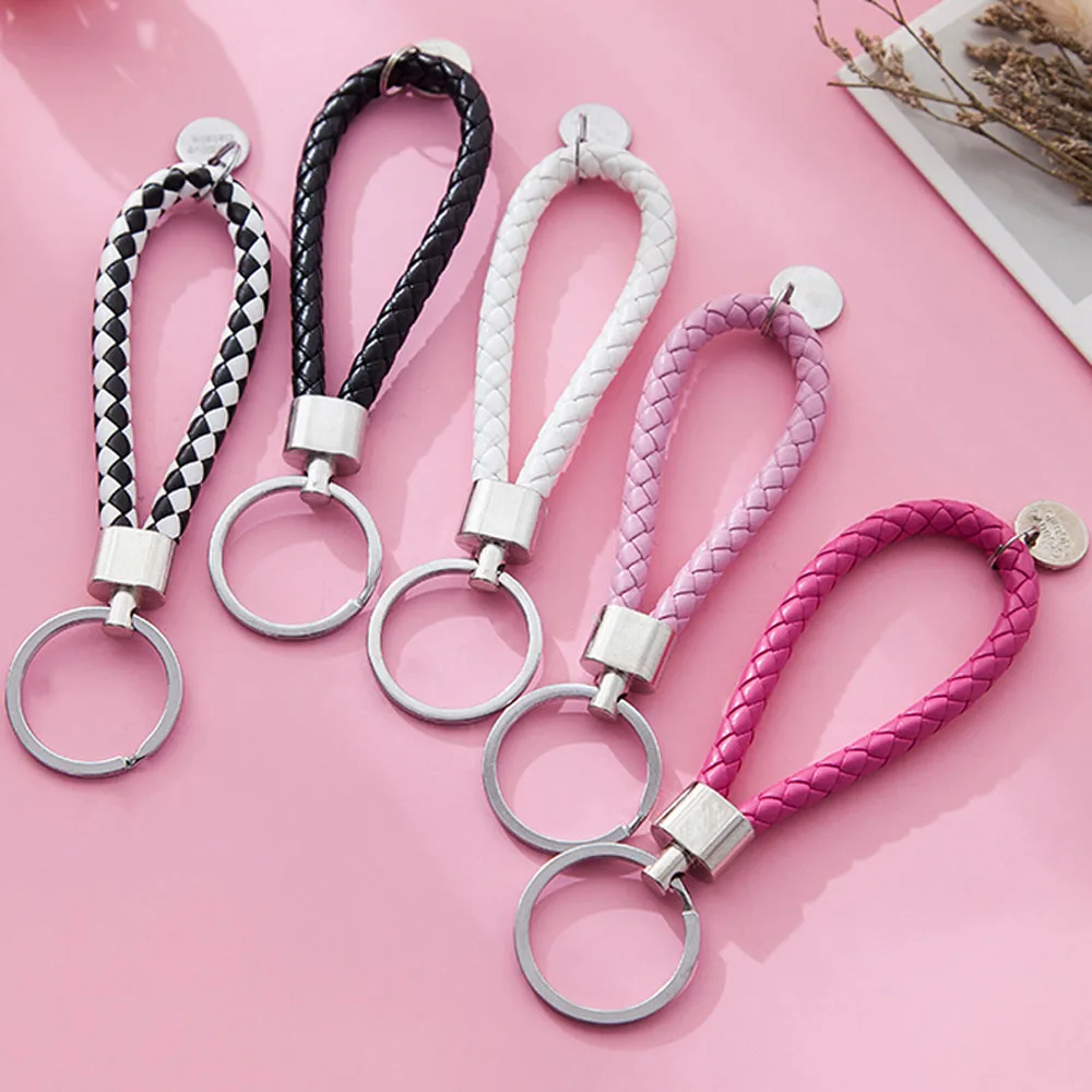 6PCS PU Leather Keychain For Women Men Braided Woven Rope Keyrings DIY Pendant Key Car Strap Trinket  Key Chain Holder Gift