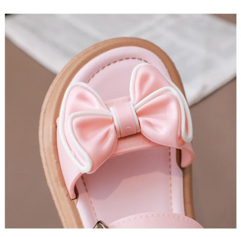 Description Picture 6 of item2-12Y Girls' Sandals 2025 Summer New Children's Fashionable Bow Princess Shoes for Students Outdoor Wearing Versatile Sandals