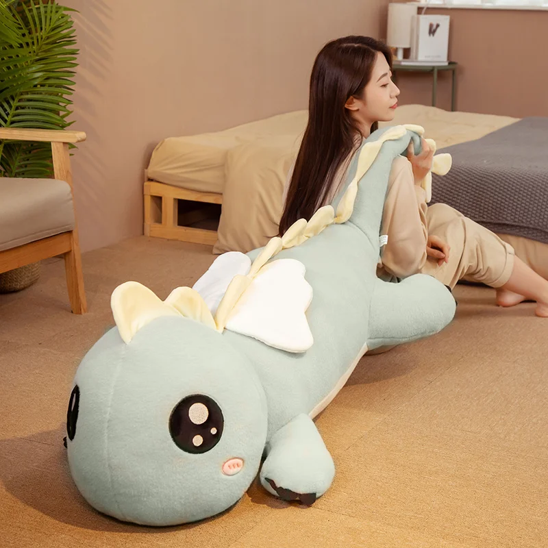 Huggable Big Long Cute Dinosaur Plush Toy Soft Cartoon Animal Angel Stuffed Doll Boyfriend Pillow Kids Girl Birthday Gift Decor excavated fossils rex dinosaur backpack for preschool kindergarten school student bookbag boy girl kids canvas daypack outdoor