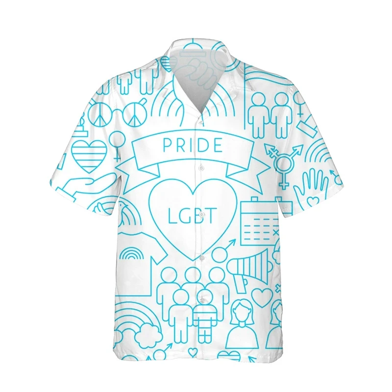 thumbnail image 1 of Camisetas con la bandera del arcoíris LGBT para hombres y mujeres, camisetas con estampado 3D, personalidad, solapa fresca, botón único, blusas de verano de manga corta, 1 of 5