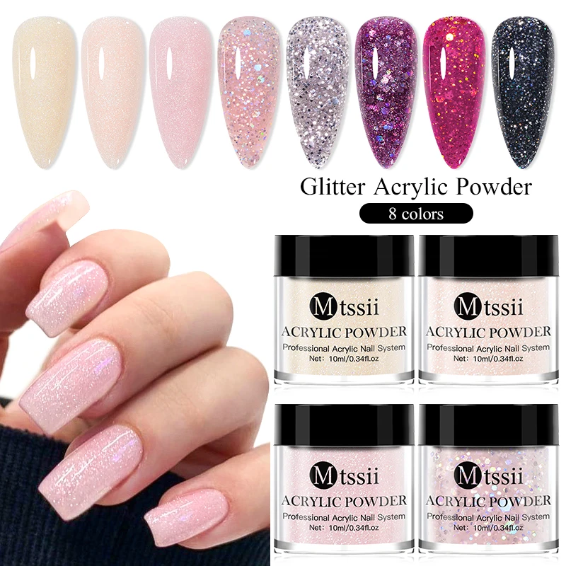 Glitter Acrylic Powder 10g Professional Polymer for French Nail Extension No Need Lamp Cure nail powder acrylic nail powder
