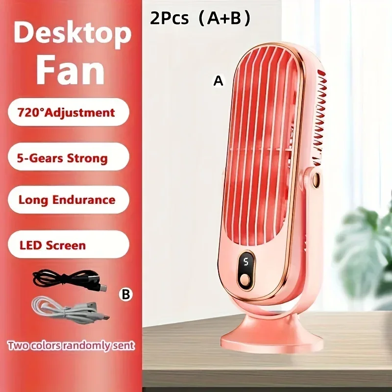 On-the-Go Comfort: 5-Speed USB Portable Fan with Dual Motors, 720° Cooling - Ideal for Outdoor, Office & Gifts