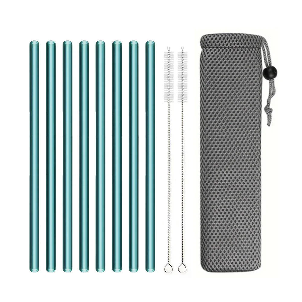 200*8mm Glass Straws for Smoothies Cocktails Drinking Straws Healthy Reusable Eco Friendly Drinkware Accessory Green