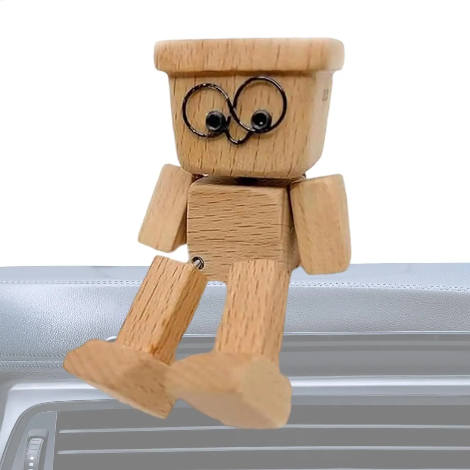 Shaking Wooden Man Figurine Man Tabletop Decor Creative Statue for Car Dashboard Study Shelf Display Desk Bedroom Living Room