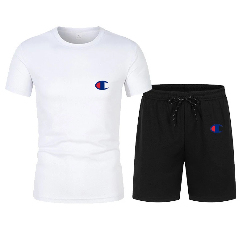 Summer fashion Korean sportswear men's short sleeved T-shirt+sports shorts set men's casual clothing men's jogging pants set