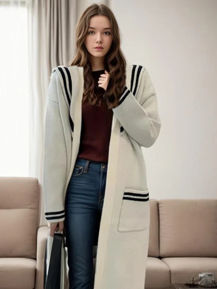 

Fashion Women Sweaters 2023 Versatile Striped Navy Neck Long Sleeve Temperament Pocket Baseball Jersey Jerseys Women's Sweater