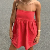 Elegant Solid Strapless Dress Women's Sleeveless Beach Vacation Short Dress Splice Off Shoulder Loose High Waist Clothing 2