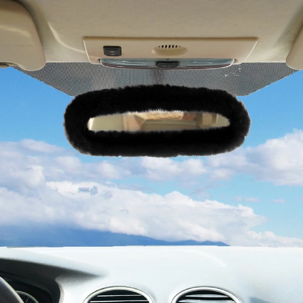 1pcs Car Rearview Mirror Cover Ladies Plush Cute Reversing Mirror Car Interior Decoration Cover