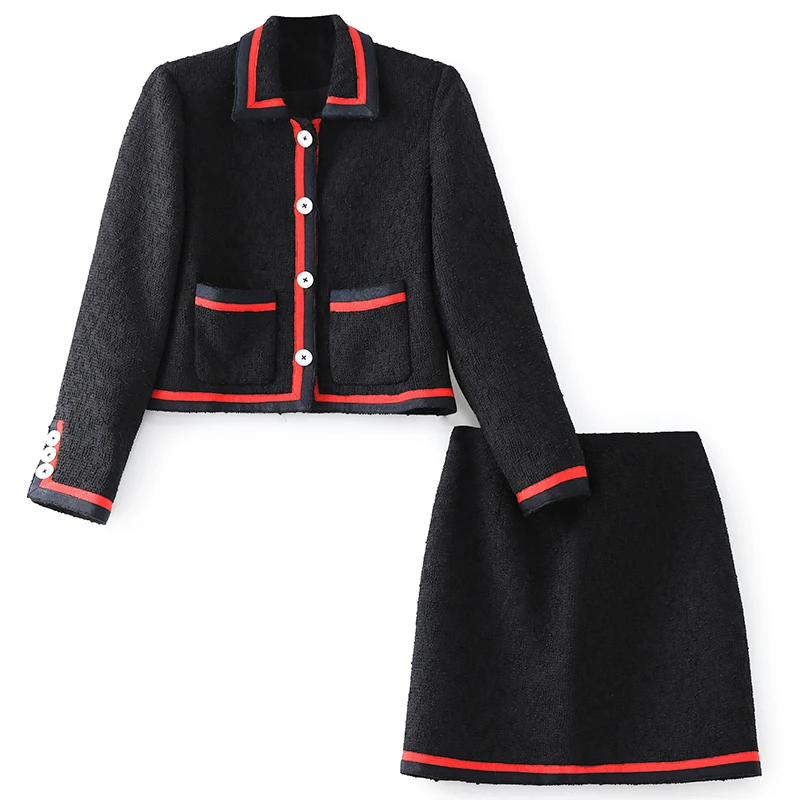 Black Skirts Sets Elegant Two Piece Sets Womens Outfits 51% Wool