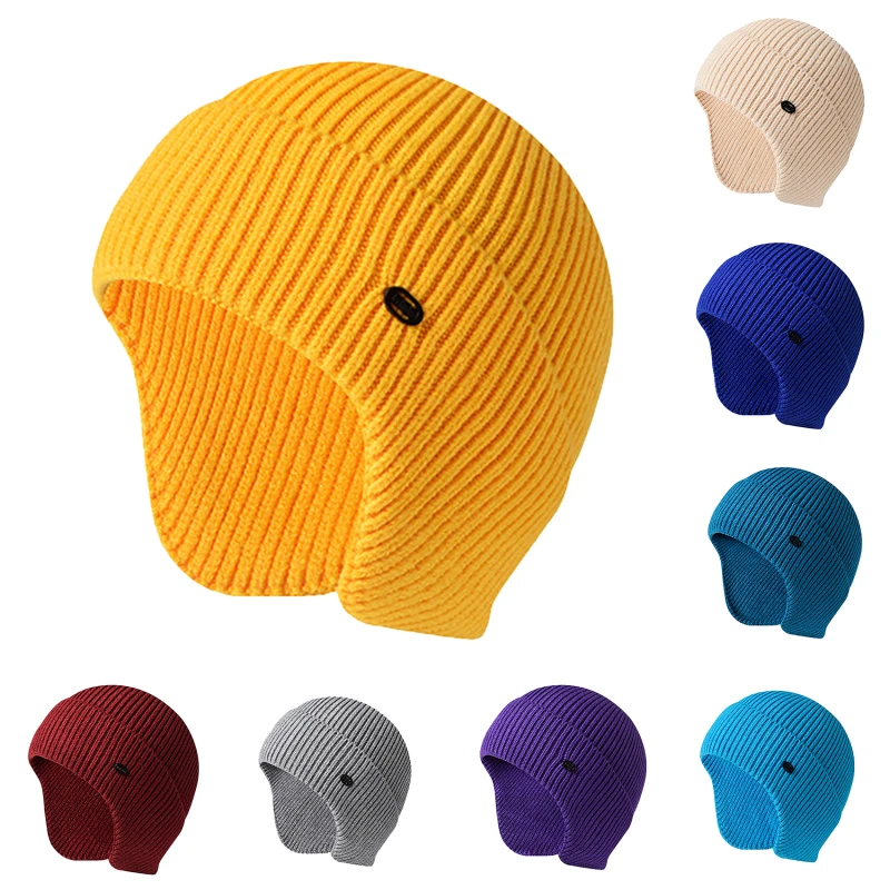 

Winter Earmuff Cap Men's Outdoor Knitted Hat Warm Skullies Beanies Hat Unisex Ear Protection Windproof Earflaps Bonnet Hats