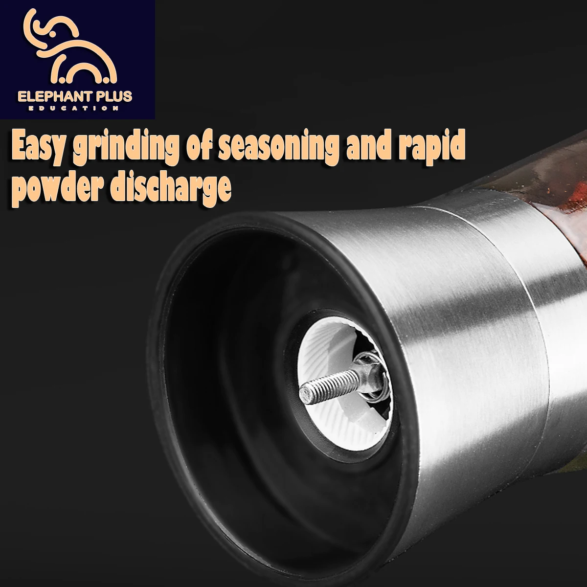 Kitchen Grinder 304 Stainless Steel - for Pepper, Sea Salt & Spices, Adjustable Coarse to Fine, Refillable with Glass Jar - Image 3