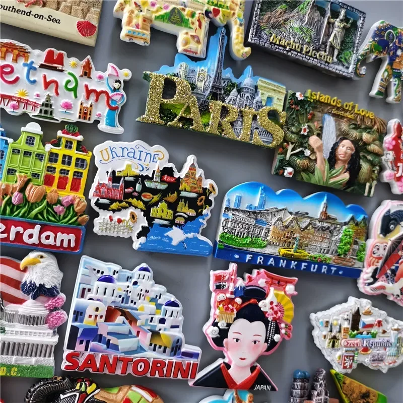 Magnetic Fridge Magnets Stickers Peru Israel Romania Thailand Frankfurt Czech Vietnam Korea Ukraine Paris Holland California Souvenir Home Decor