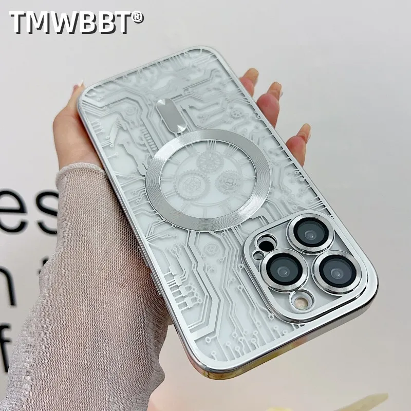 Luxus-Beschichtung mit geometrischem Muster, magnetische Magsafing-Hülle für iPhone 12 11 13 14 Pro Max, weiche, transparente, stoßfeste Rückseite_voghion.com