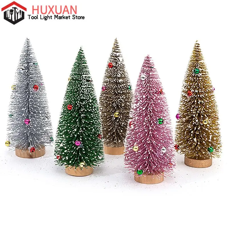 

1PC Artificial Small Colored Christmas Tree Figurine Cedar Pine Sisal Silk Tree Mini Micro Landscape New Year Fairy Garden Decor