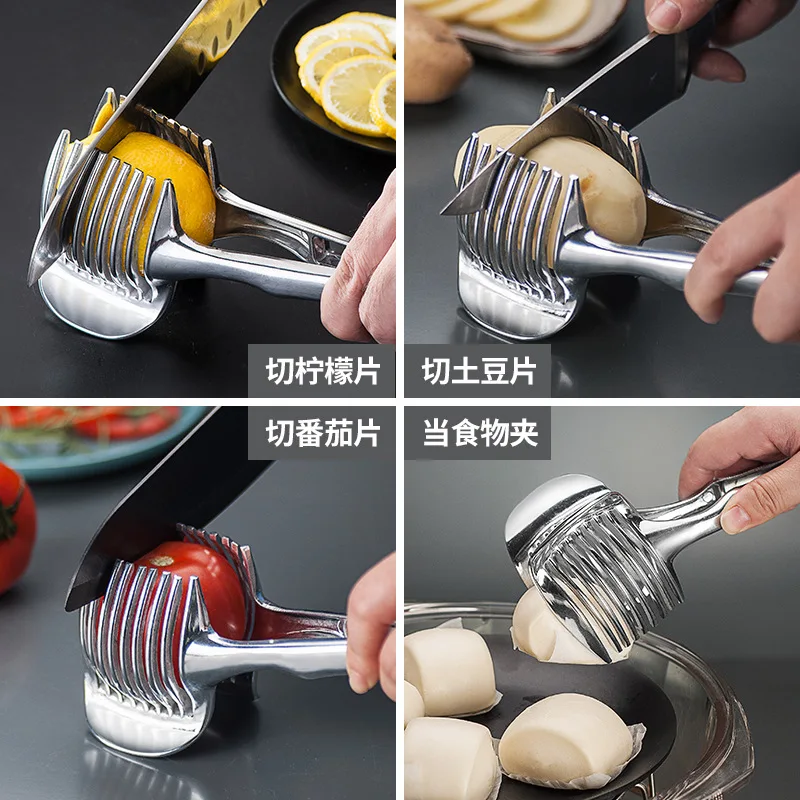 Vegetable Slicer Fruit Slicer Onion Slicer Holder Onion Slicer Vegetable Cutter Food Slicer Potato Slicer Handheld Lemon Tomato Slicer Steel Fruit Vegetable Cutting Shreadders Bread Clip Orange Potato Apple Onion Holder Kitchen Gadget