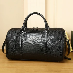 Real Cowhide Leather Crocodile Pattern Men's Luggage Bag Large Capacity Travel Bag Handheld Shoulder Bag Men's Bag