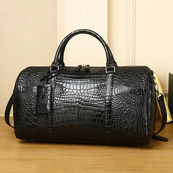 Real Cowhide Leather Crocodile Pattern Men's Luggage Bag 1