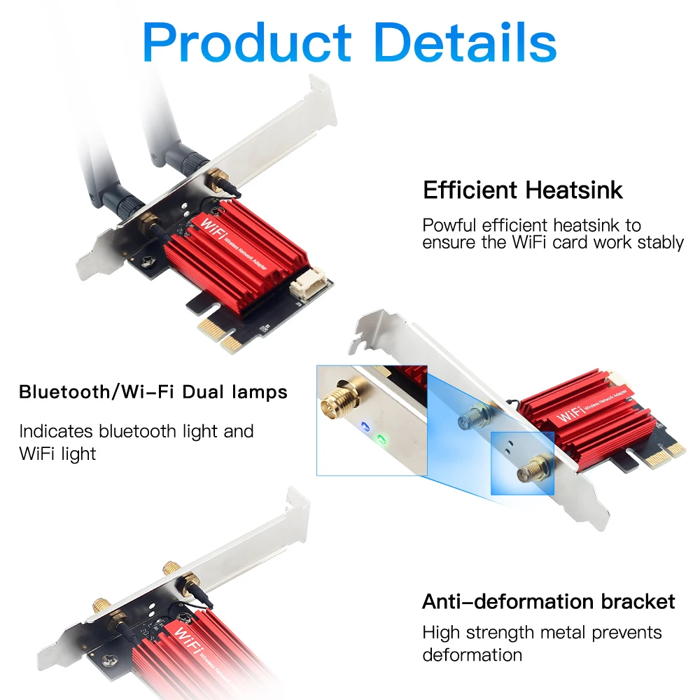 Wifi 어댑터 1200Mbps Bluetooth 4.0 M.2 인터페이스-PCI-E 어댑터 2.4G/5G 듀얼 밴드 PC 고속 네트워크 카드