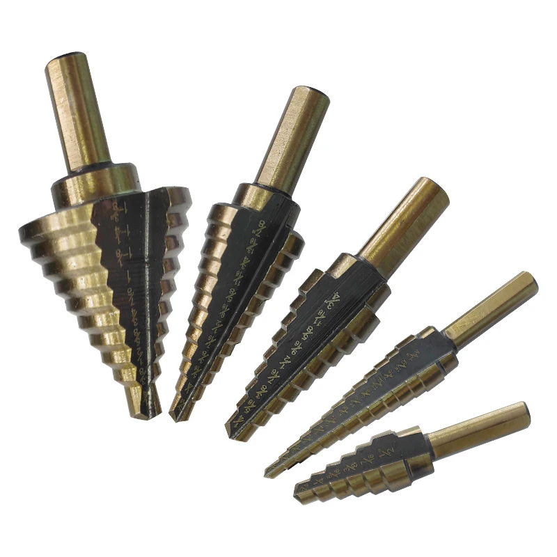 British style roasted yellow step drill triangular straight groove blacken pagoda drill aluminum box Power tool drill accessory 3