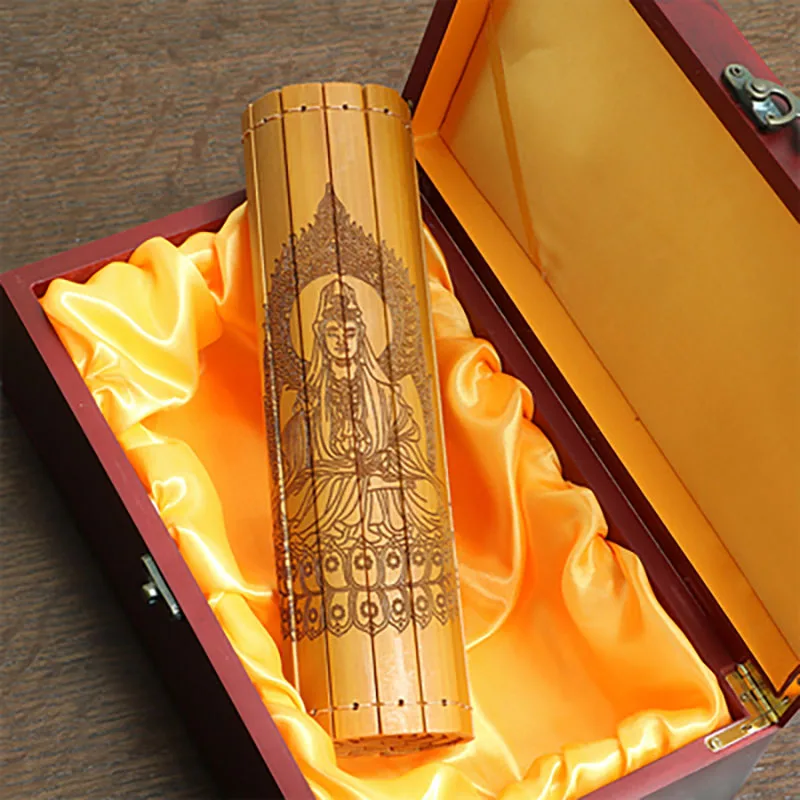 Classical Chinese Style Home Decor Book, Classical Scroll Slip, Bamboo Wooden Slips, Heart Sutra Buddhist Ornaments, Decor