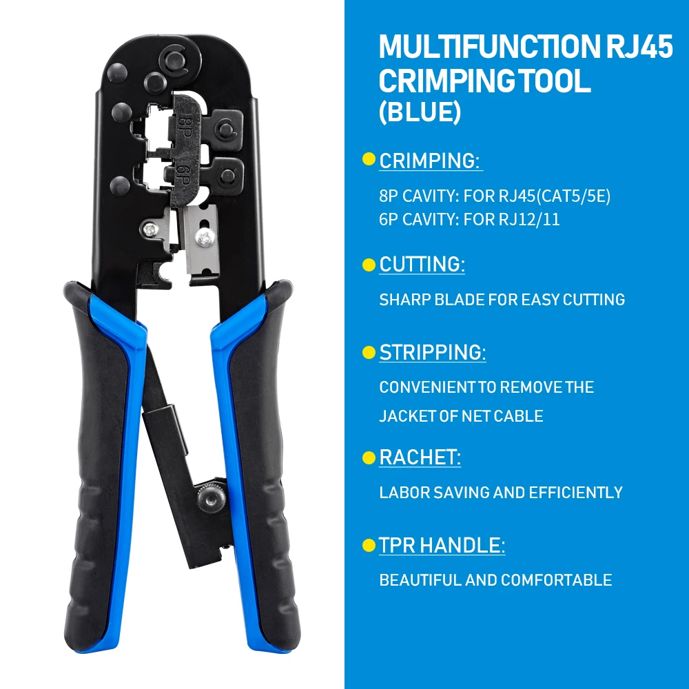 Pince à Sertir Multifonction Pour Câbles Réseau - Connexions RJ45, RJ11, RJ12 - Neuf Sous Emballage