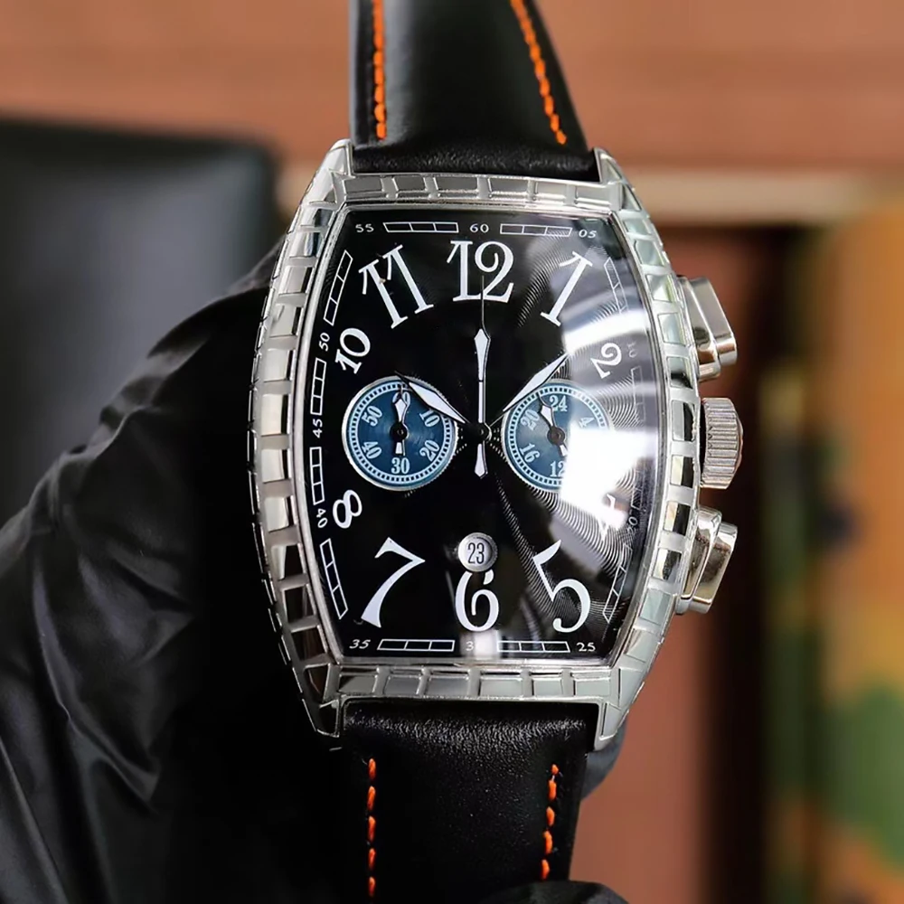 2023 New FM Multi-function wine barrel watch Top brand Luxury leather men's quartz watch High quality men's gift clock