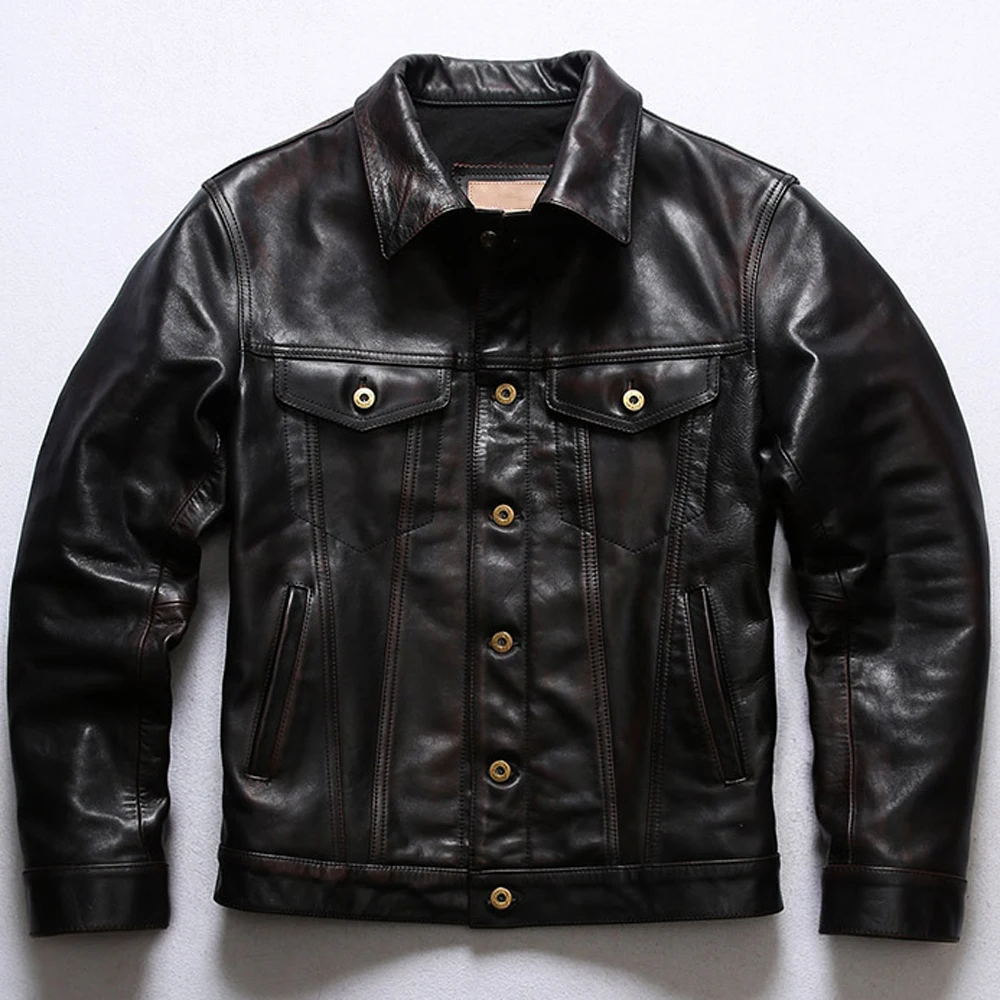 

American Classic Motorcycle Mans Overcoat Horsehide Leather Jacket Coat Men Genuine Leather Jacket Winter Trench Coat Plus 6XL