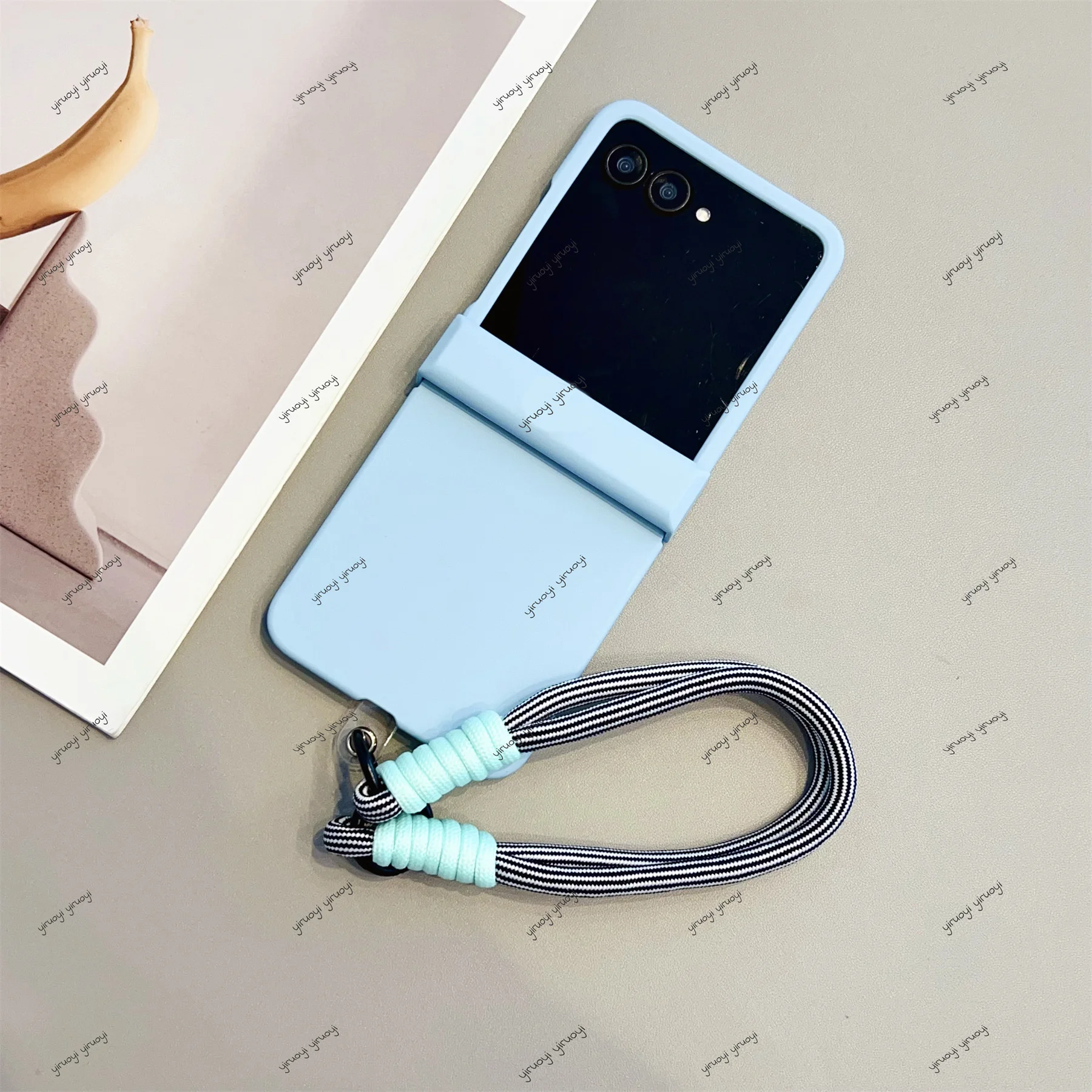 Chic Pastel Dual-Tone Smooth Phone Case with Anti-Loss Strap, Shockproof Cover