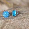 Blue Opal Small Round Stone Stud Earring Trendy 3 Claw Screw Back Earrings For Women Classic Silver Color Wedding Jewelry Gifts