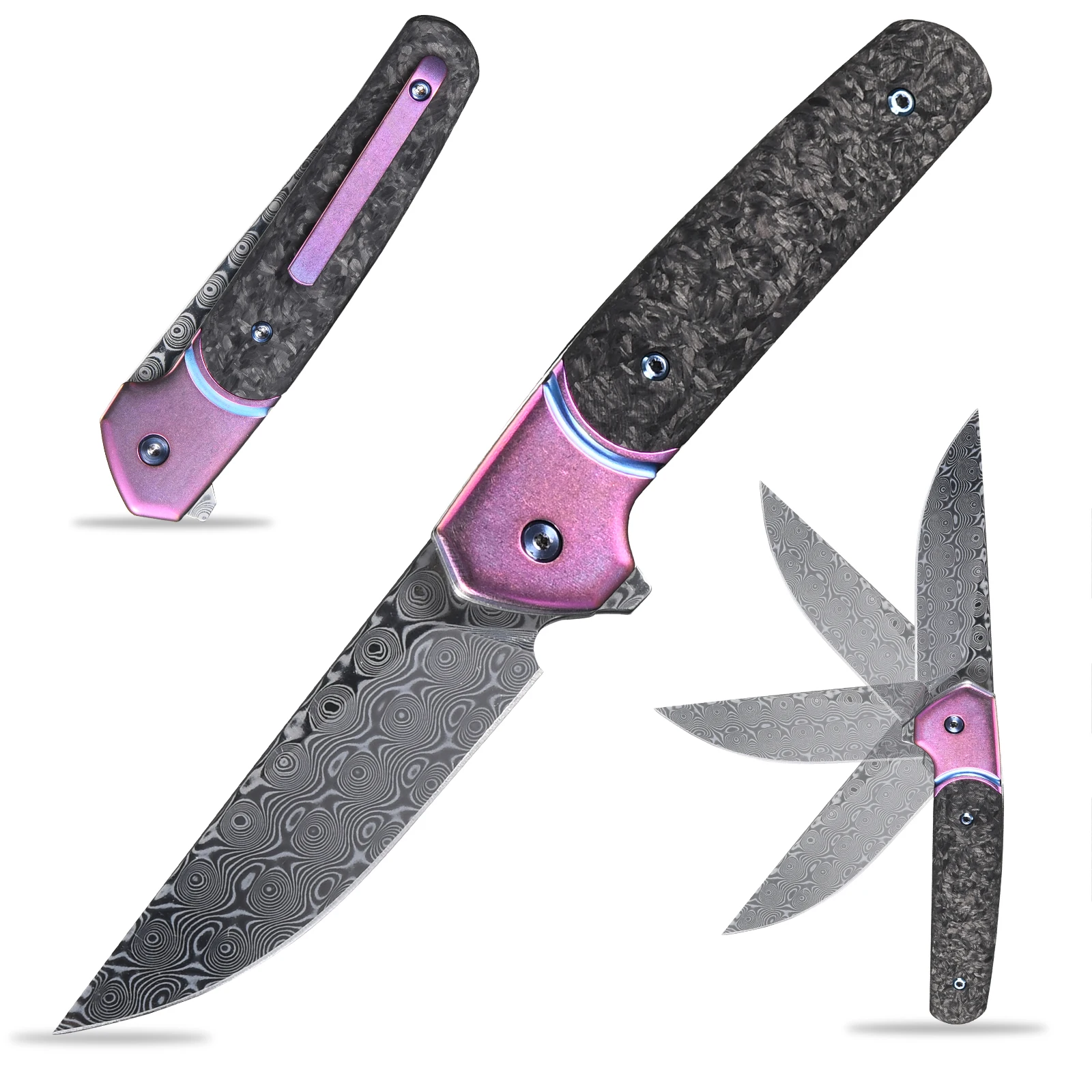 

Sitivien ST252 Pocket Folding Knife Damascus Blade Titanium Carbon Fiber Handle EDC Knifes for Collection Outdoor Camping Hiking