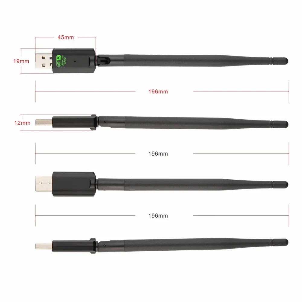 드라이브 무료 USB wifi 600Mbps 듀얼 밴드 어댑터 AC650 2.4GHz 5GHz WiFi 안테나 PC 미니 컴퓨터 네트워크 카드 수신기