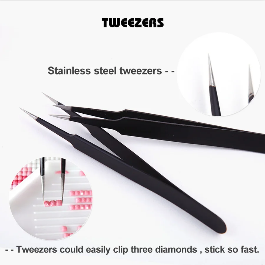 Diamond Painting Accessories Excellent Quality Tweezers Straight Stainless Steel Industrial Anti-static Tweezers Sewing Tools landscape needle felting