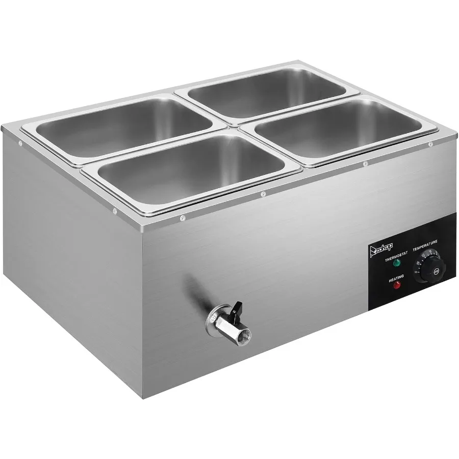 110V 4-Pan Commercial Food Warmer 21QT Electric Steam Table 6 Inch Deep Stainless Steel Food Soup et with Temperature Contr