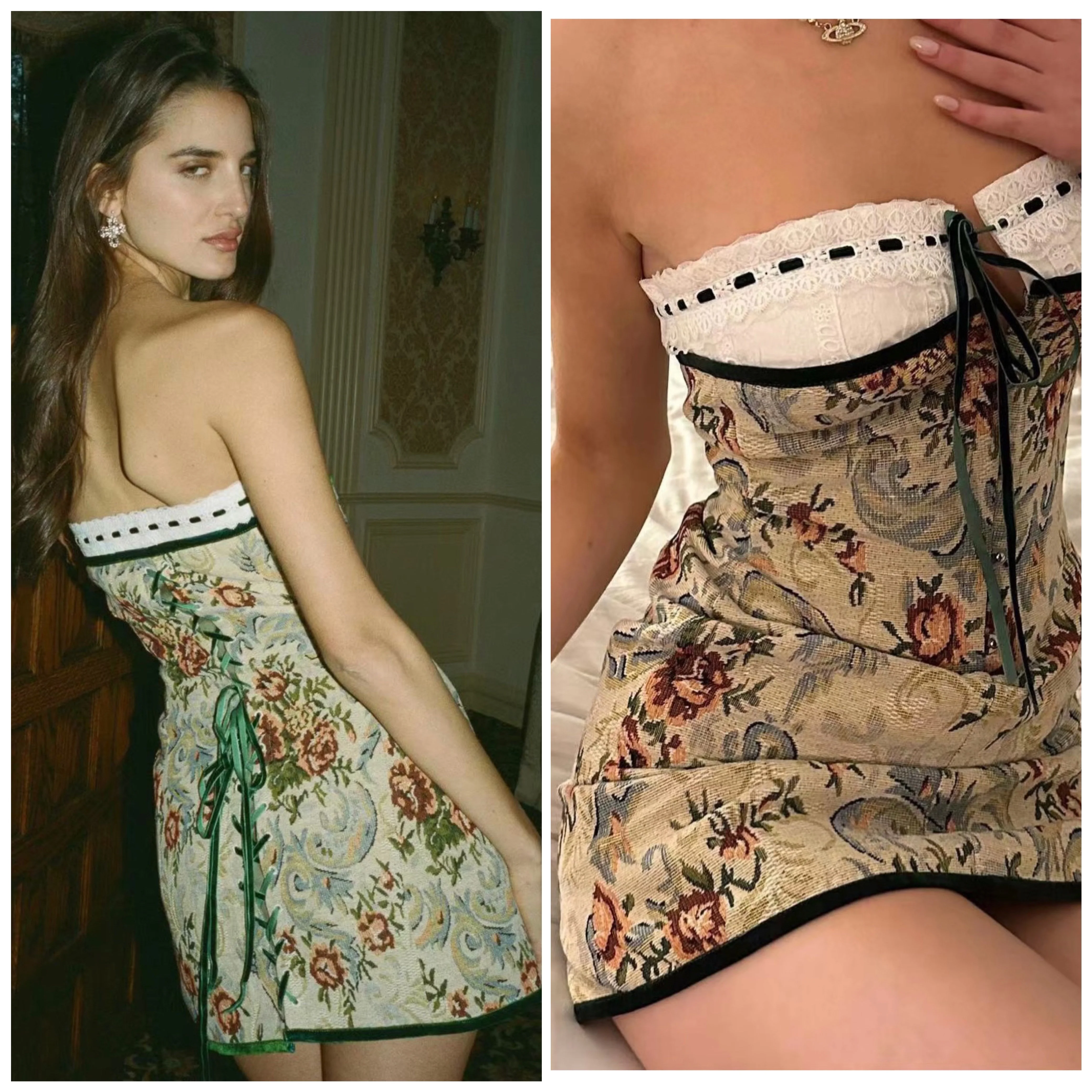 

Women Mini Robe Splicing Jacquard Printed Sexy Strapless Dress