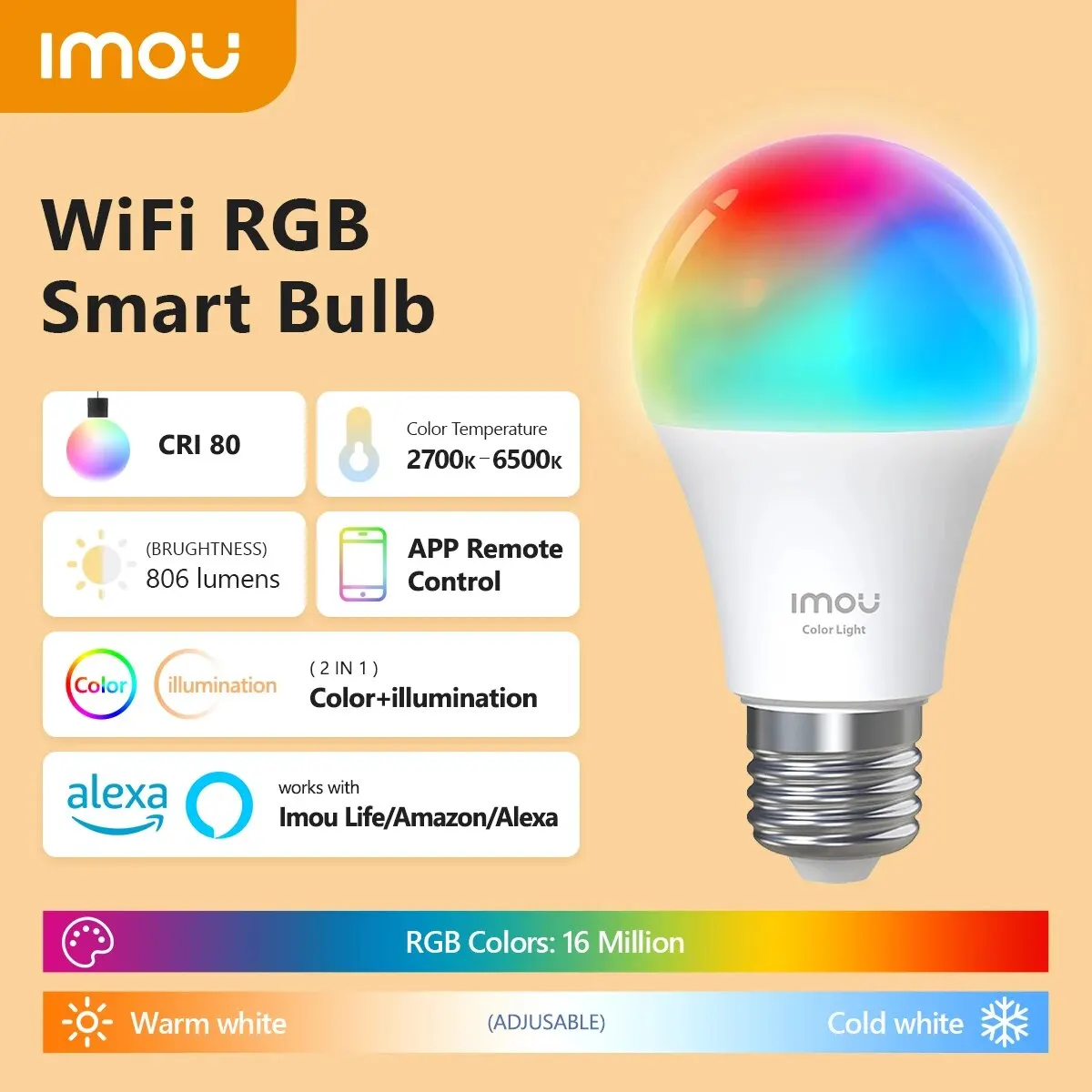Imou Wi-Fi Rgb Lampadina Smart Control Base Della Lampada Luce Dimmerabile Lampada A Led Bombilla Lampadina Cambia Colorata Led 220-240V/110V 9W