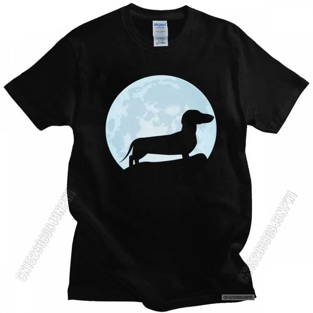 

Moon Dachshund Lover T Shirt For Men Pre-Shrunk Cotton Leisure T-Shirt Short Sleeve Wiener Dog Tee Tops Streetwear Gift