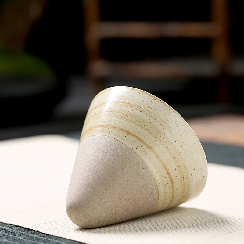 Creative Japanese Triangular Cone Shape Pottery Tea Coffee Cup Pull Ceramic Mug Rough Latte Porcelain Cup For Home Office Snack Bowl Drink Cup