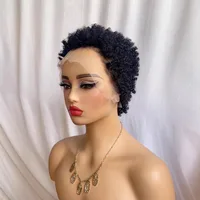 Haute qualité 13*4 dentelle avant africaine défilement chenille couleur naturelle 6 pouces perruque de cheveux humains 180% densité brésilienne vierge Remy 2
