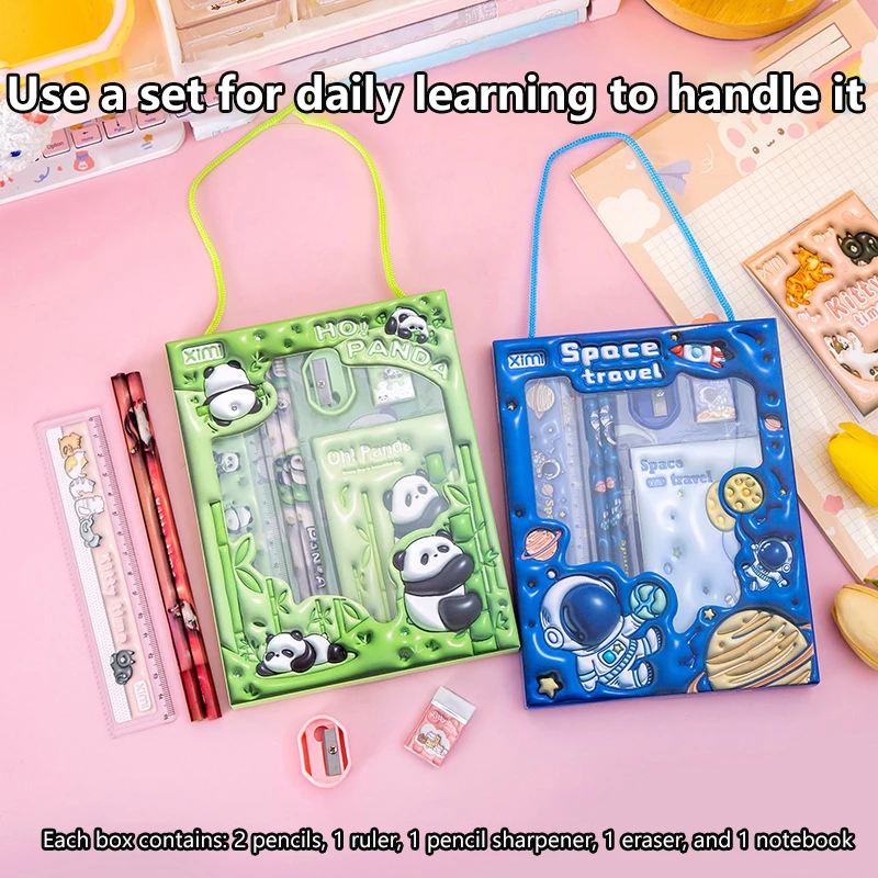 New 1Set Cute High-Quality Durable Study Stationery Kit Children Learning Tools Cartoon Handheld Stationery Set Children Gifts