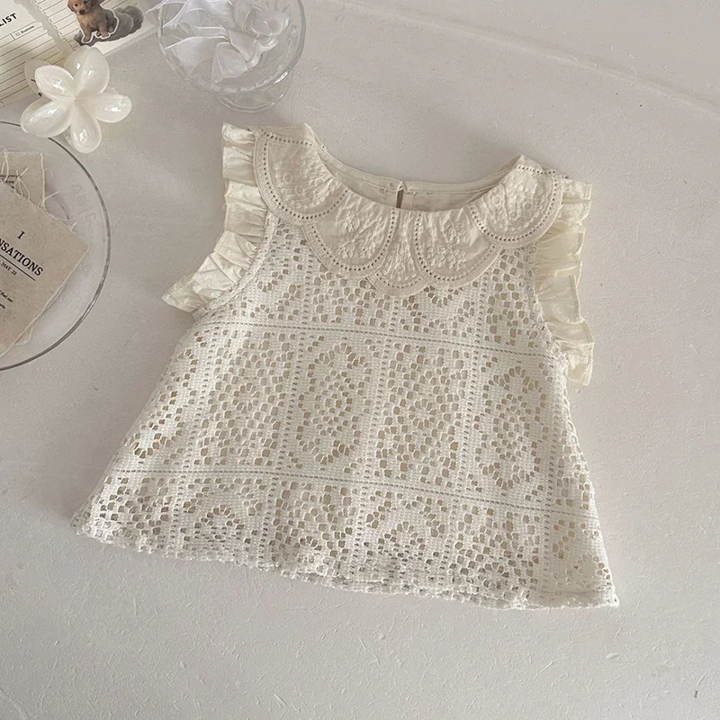 2026 새로운 여름   소녀 의류 세트 민소매 레이스 스플 라이스 조끼 + 반바지 0-3Yrs   소녀 옷 정장