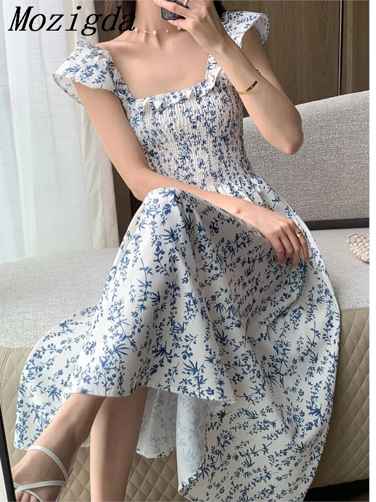 

Summer Beach Sexy Dress Women Slash Neck Flying Sleeve Printing Floral Bodycon Ladies Dresses Woman Sleeveless Korea Vestidos