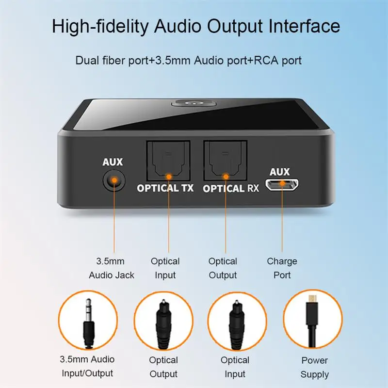 Bluetooth 5.0 Transmitter Receiver Low Latency 3.5mm AUX Jack Optical Stereo Music Wireless Audio Adapter for PC TV Car Speaker