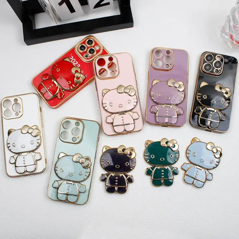 

Sanrio Hellokitty Metal Phone Holder Kawaii Backstick Mobile Phone Holder Portable Makeup Repair Mirror Rotatable Folding Holder