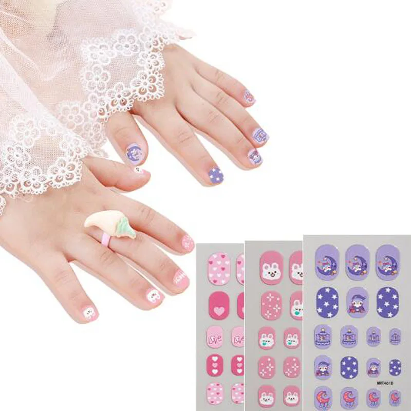 Girls Nail Stickers Little Princess Children's Cute Nail Wraps Tips Kids DIY Art Decors Adhesive Cartoon Animal Fake Nails nail stickers nail art decoration nail decals