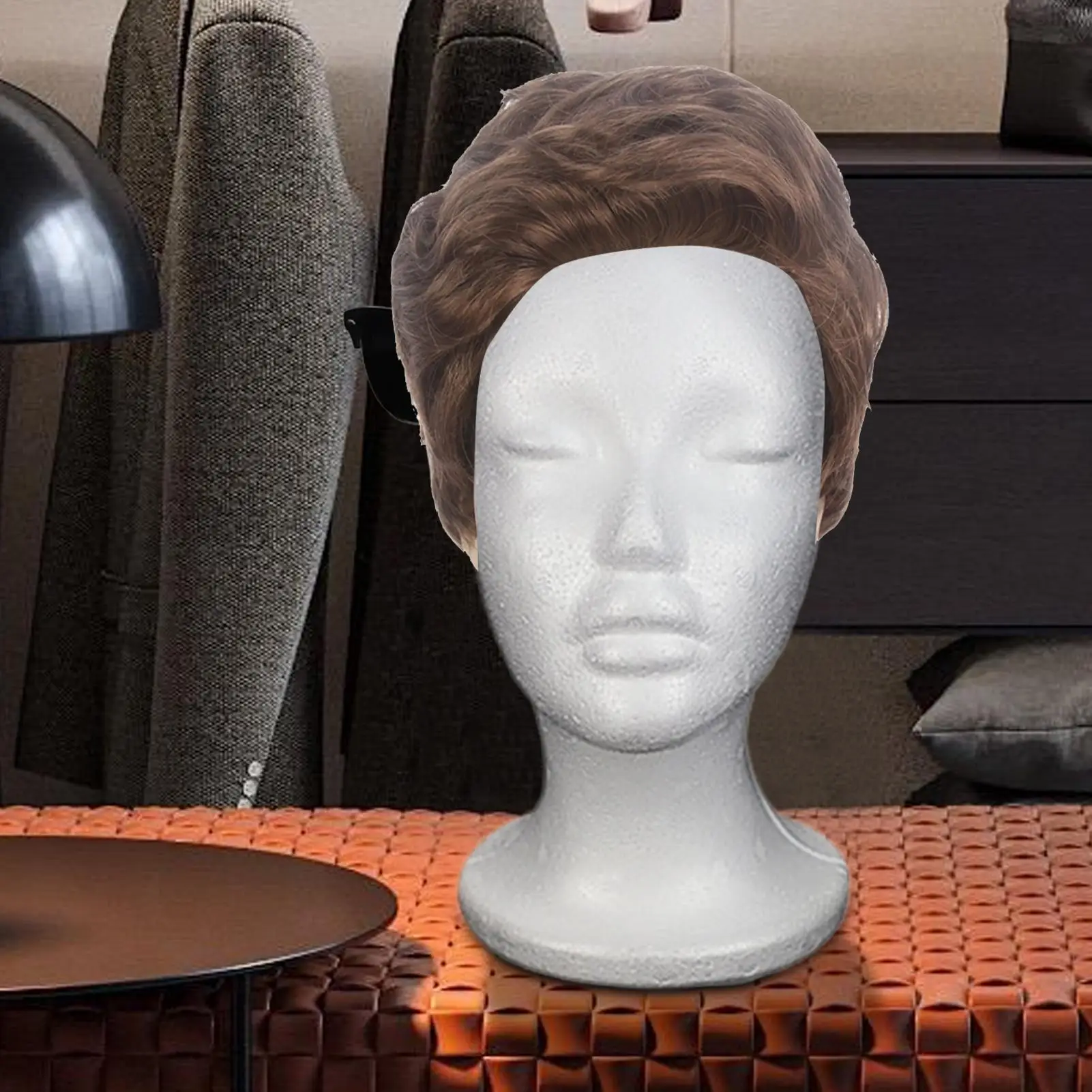Testa di Manichino Femminile in Polistirolo, Modello Portatile per Esposizione di Cappelli, Parrucche e Occhiali - immagine 3